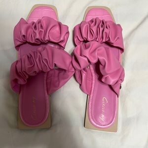 Pink ruffle square toe sandal